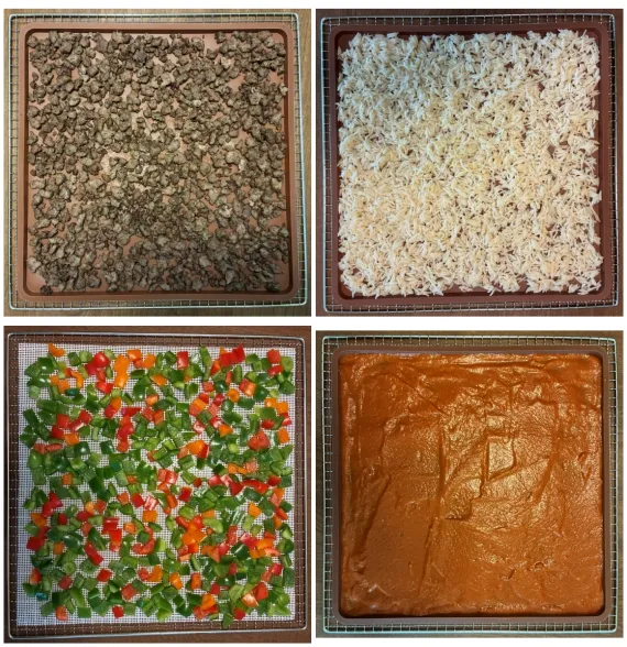 Unstuffed peppers ingredients before dehydrating. Unstuffed peppers ingredients before dehydrating.